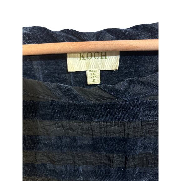 Koch Womens S Textured Long Sleeve Top Navy Patchwork Stripe Pattern - Picture 2 of 5
